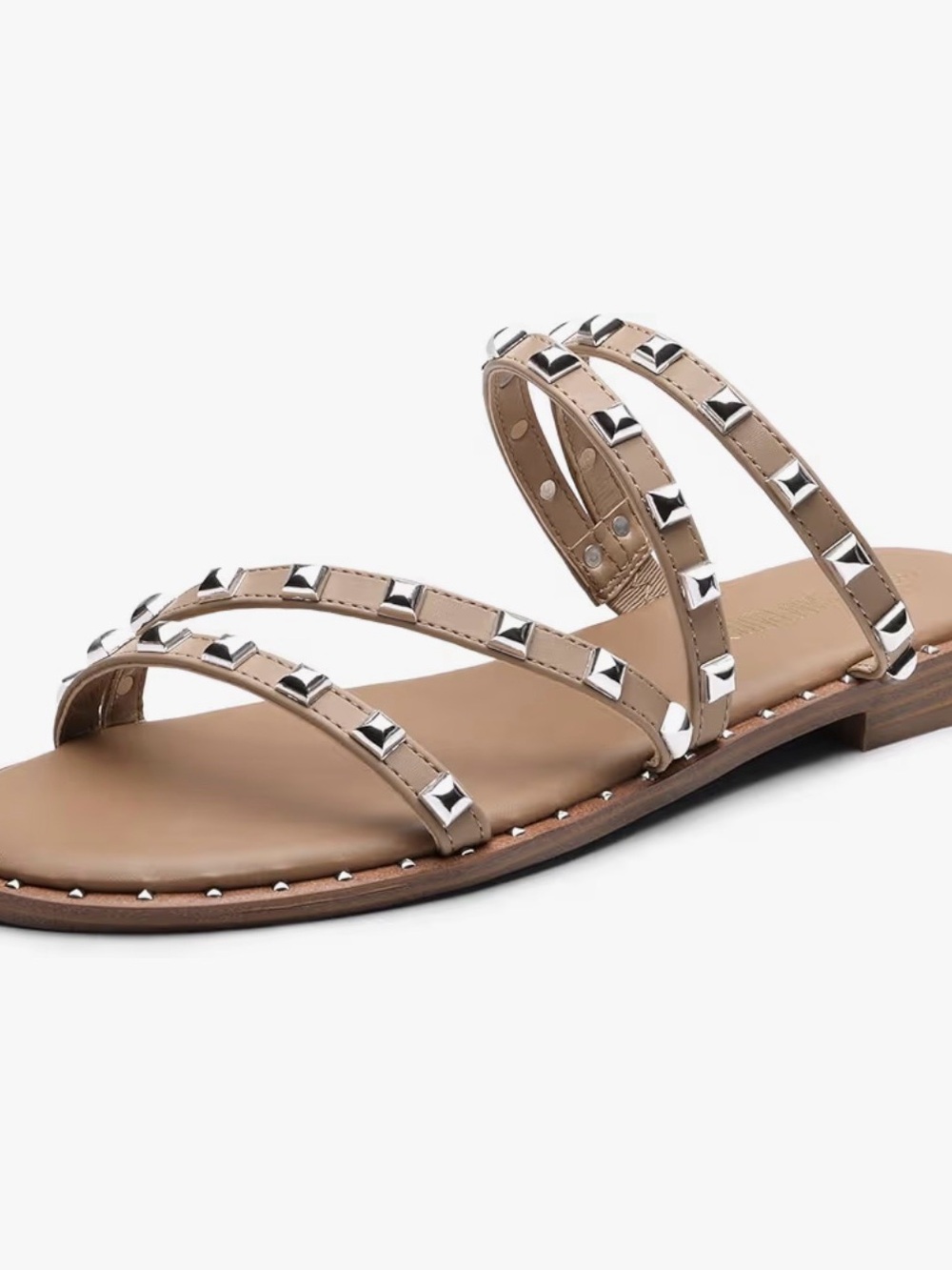 Dream Pairs Taupe Studded Triple-Strap Slide Sandal
